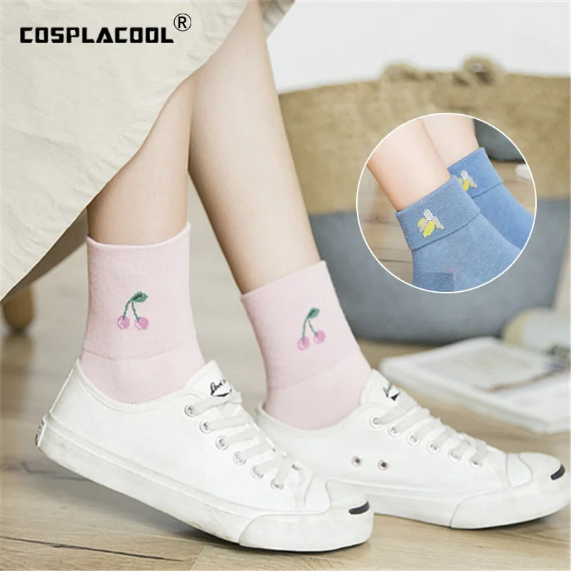 

Women Harajuku Creative Cute Pineapple Socks Fruit Cherry Kawaii Watermelon/Strawberry Jacquard Sokken Art Calcetines Mujer