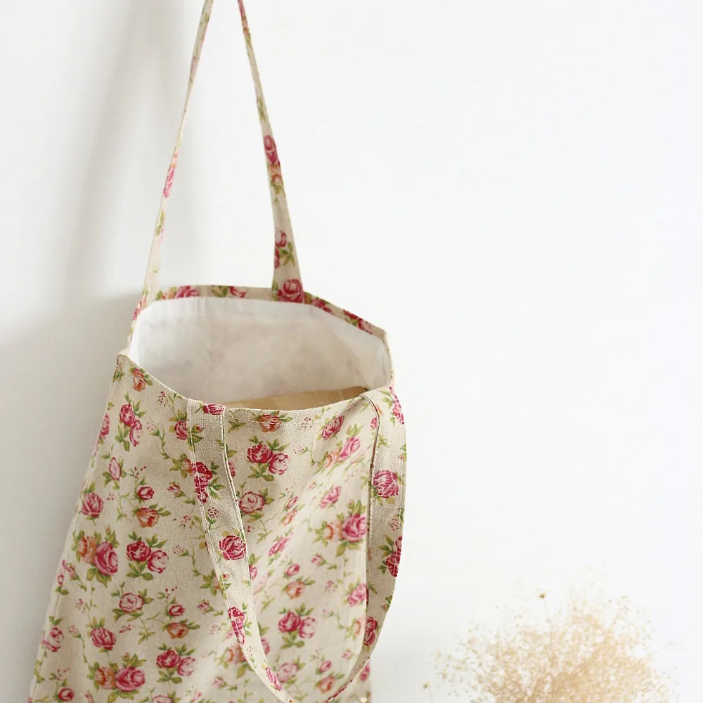 Yile вручную из хлопка и льна Эко многоразовые сумки Сумка через плечо сумка-тоут роза цветок L149