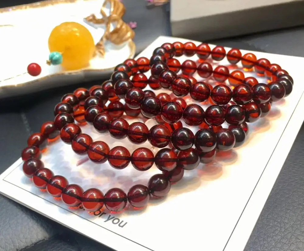 

Certificate 9mm Natural Blood Amber Bracelet Women Party Gift Stretch Crystal One Stretch Round Beads Bracelet Jewelry AAAAA