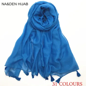

2017 Hot sale Fringes Plain Hijabs Viscose Women Solid Shawl Wrap Large Head ScarfMuslim women wrap their heads 150pcs/lot