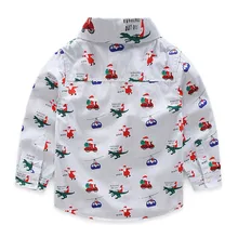 Рубашки для маленьких мальчиков рубашка для мальчиков из хлопка школьные рубашки с длинными рукавами для мальчиков, Детская рубашка с принтом Санты