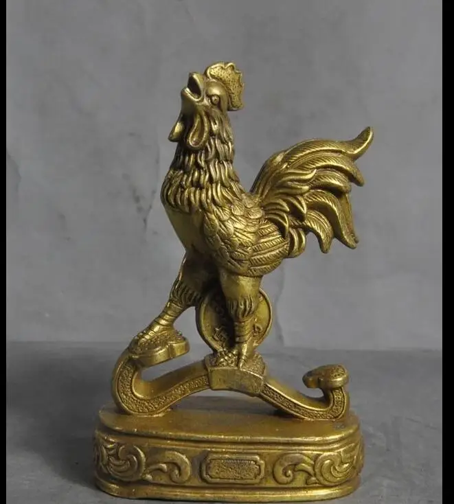 

wan67104045+++Lucky Chinese Brass Fengshui Animal Wealth Money Coin Ruyi Cock Rooster Statue