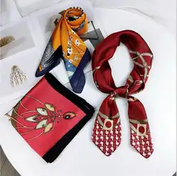 Шелковый Атласный горошек цветок женский шарф с квадратами печати дамы обертывание бандана головы шарф для волос шали сумка аксессуары