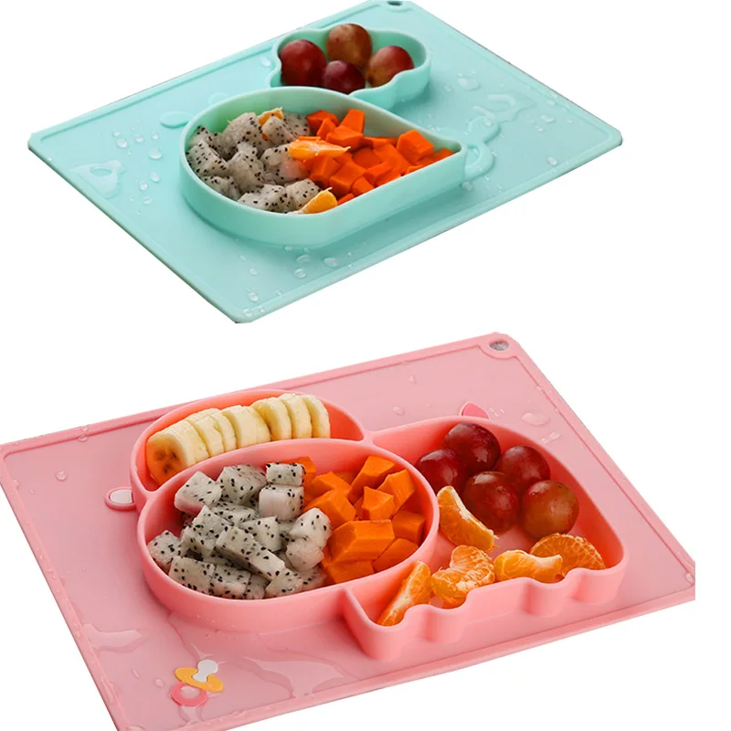 

baby silicone plate Children's meal cartoon pattern plate food split meal plate silicone baby bowl mat bowl