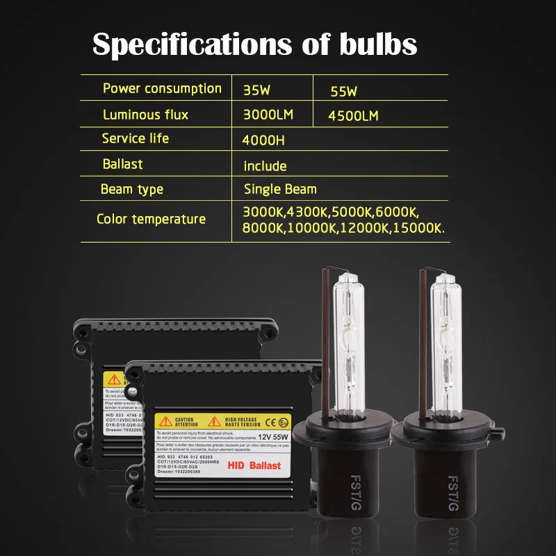 2 шт. комплект ксенона H7 55 W 12 V Автомобильные фары 3000 K 4300 K 5000 K 6000 K 8000 K 10000 K Автомобильный Ксенон налобный фонарь