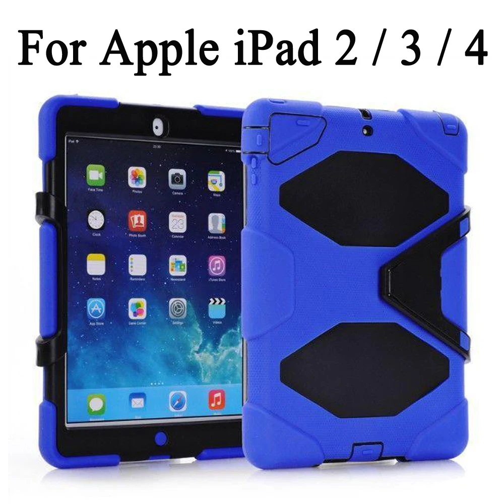 

For Apple iPad 2 3 4 Shockproof Armor Hybrid Defender Kickstand Case Cover W/ Bulit-in Front Protective Film For iPad 4 / 3 / 2