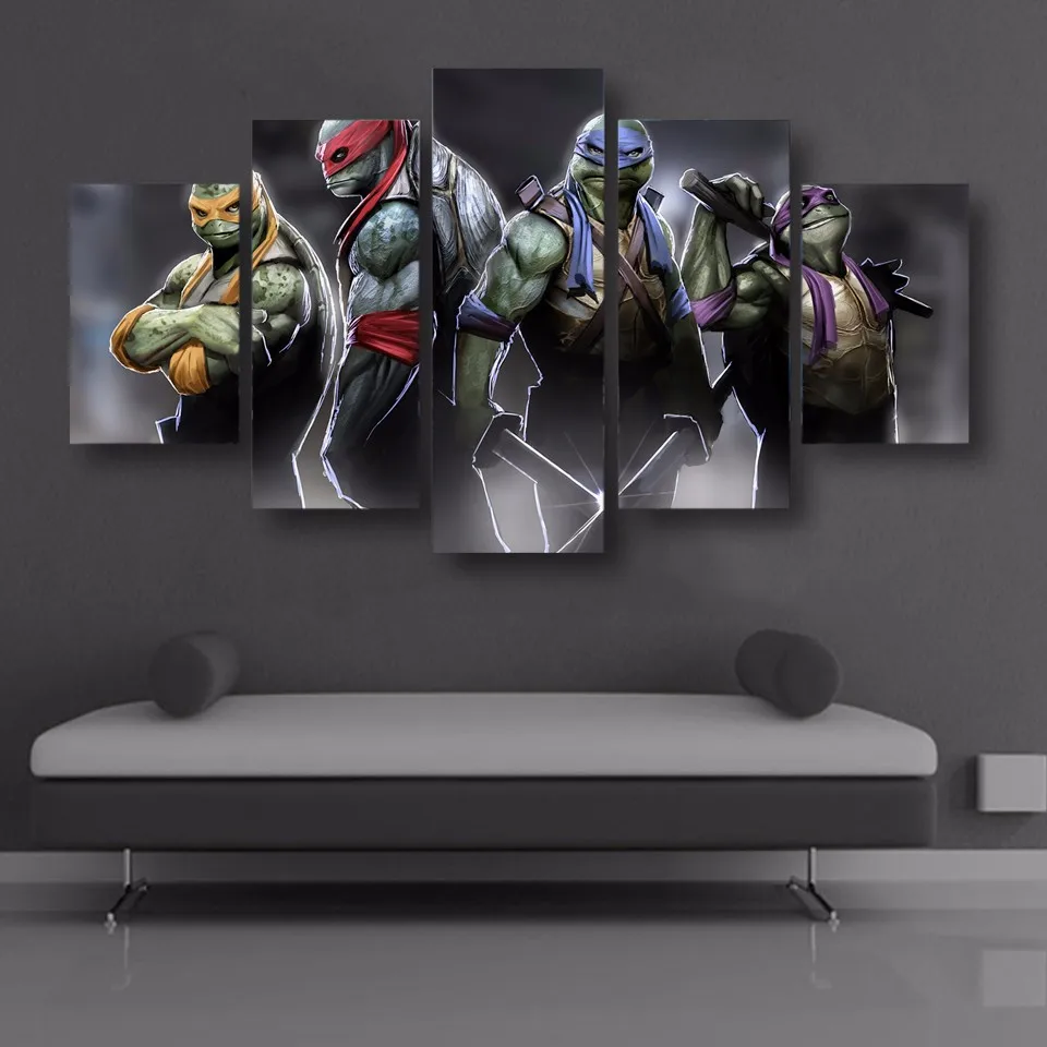 Wall Art 5 Pieces Kanvas Cetak Kartun Teenage Mutant Ninja Turtles