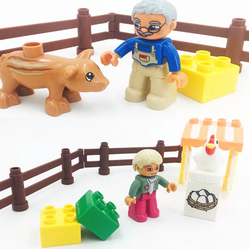 واحد بيع Diy كتل الطوب لعب الاطفال طير مزرعة البيض الخنازير السياج اللعب الملحقات المتوافقة مع Legoingly Duploe أجزاء