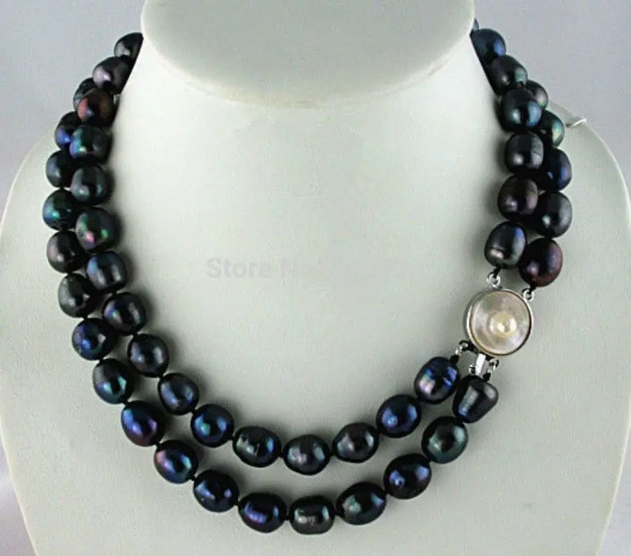 

~~ Free Shipping REAL BEAUTIFUL 2 STRANDS 11-13MM TAHITIAN BLACK BAROQUE PEARL NECKLACE 17 18 inch