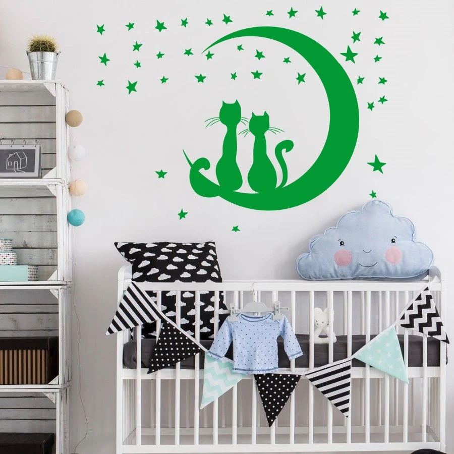 Cat Moon Cartoon Diy Vinyl Art Wall Mural For Kids Rooms Home Decoration Sticker Design 3d Wall Decal Bedroom House Decor Y 262 Mural For Kids Wall Mural3d Wall Decals Aliexpress