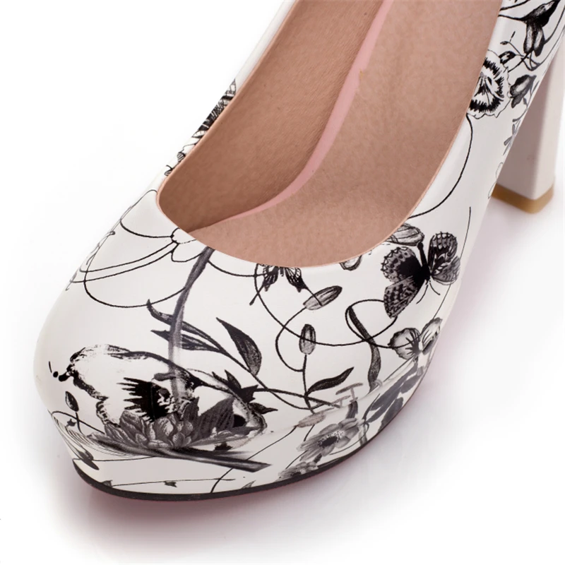 KARINLUNA/Новые весенние женские туфли на высоком каблуке-шпильке с цветочным принтом; большие размеры 33-43 женские туфли-лодочки женские туфли на платформе для вечеринок