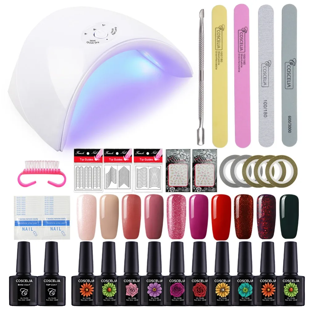 

10Pcs Gel Nail Polish Kit 36W UV LED Lamp Dryer 10ml Nail Set For Gel Varnish Top And Base Coat Tools For Manicure Set