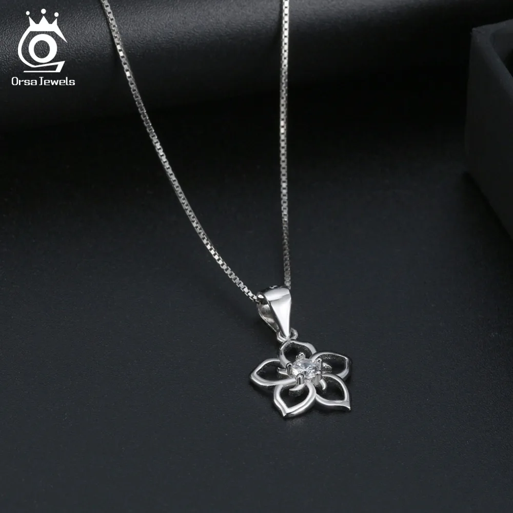 ORSA JEWELS Настоящее серебро 925 ожерелье для женщин цветок кулон с прозрачным