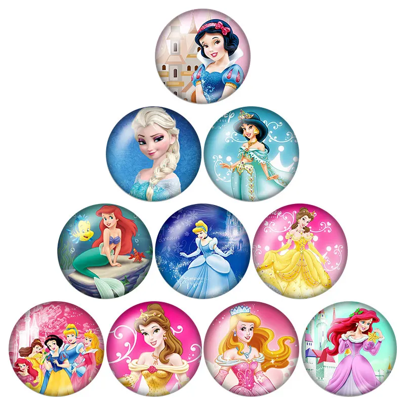 

Fashion beauty princesses 10pcs mixed 12mm/18mm Round photo glass cabochon snap buttons for snap jewelry wholesale