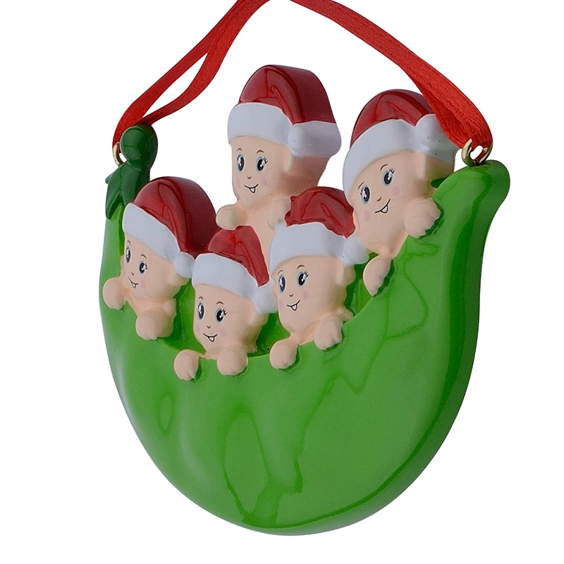 Resin Peapod Family Of 5 Christmas Ornaments Personalized Gifts Write Own Name Holiday Home Decor Hand Painted Craft Souvenir