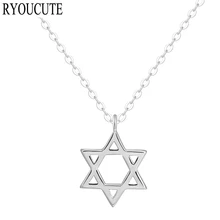 Новые дизайнерские 925 пробы серебряные полые ожерелья с изображением звезд Давида для женщин и девочек Рождественский подарок модные ювелирные изделия