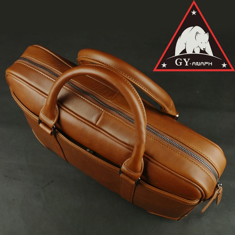 

ANAPH Full Grain Leather Messenger Briefcases For Men, Attache 15.6 Inch Laptop Case/ Office Tote Bag Olive (Hone) Brown