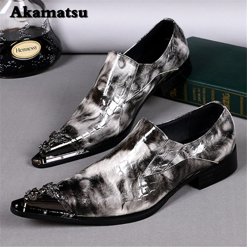 Akamatsu New Spring Mens Wedding Dress Shoes Crocodile Print Metal