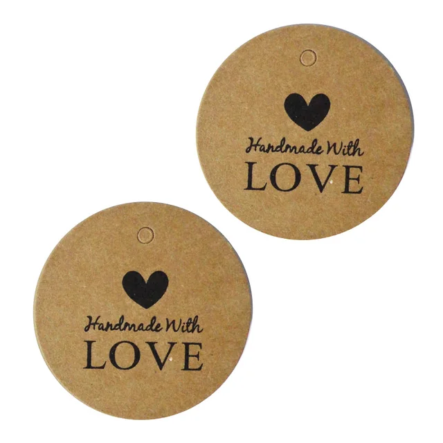 100pcs hand made with love kraft gift tags round packing gift hang