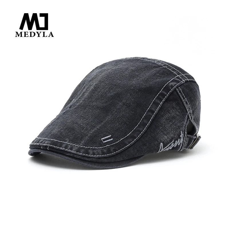 

MEDYLA Men Cap Hats Berets British Western Style Embroidered letters high-grade simple wash classic retro beret
