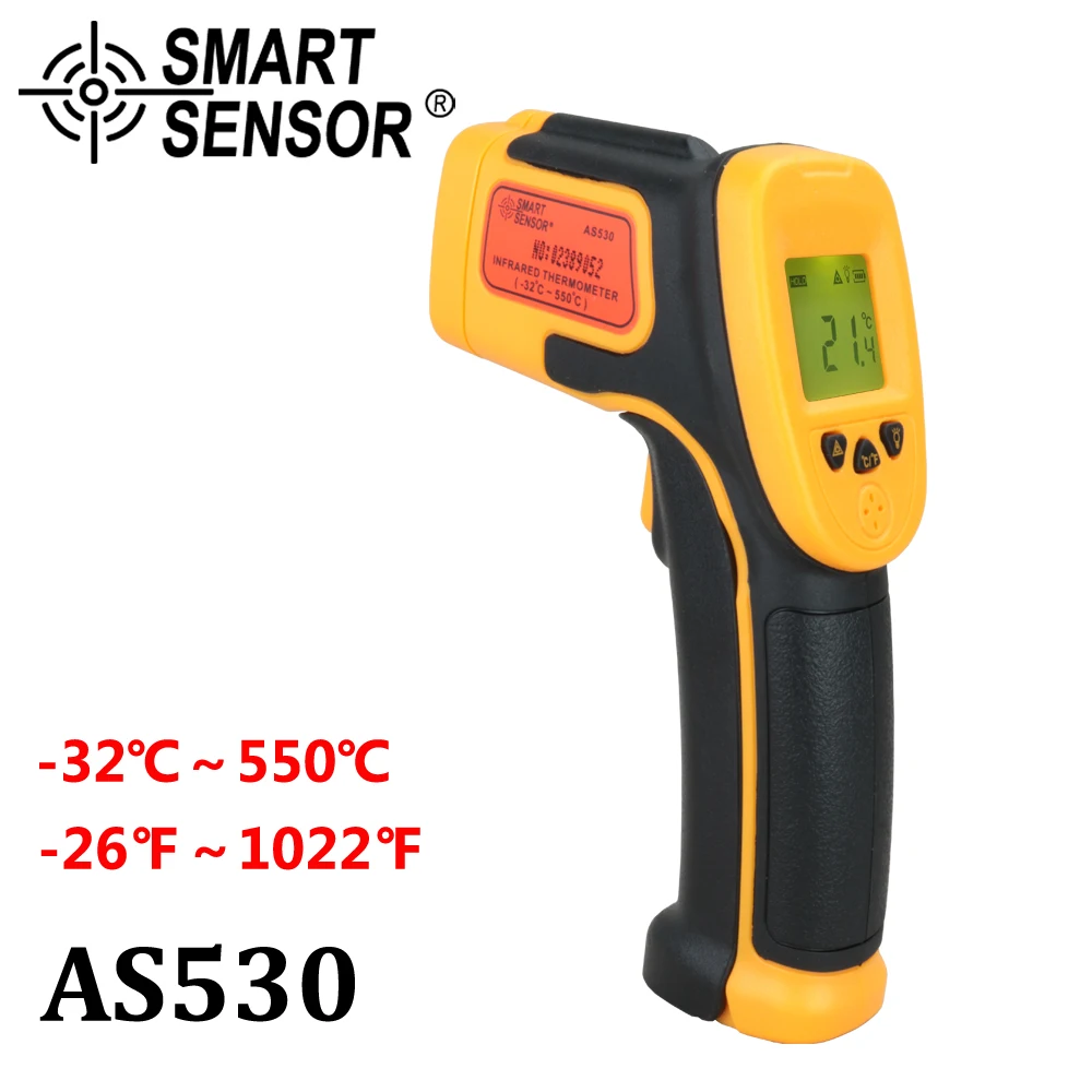 

Digital Infrared Thermometer Pyrometer Smart Sensor AS530 -32~550C(-26~1022F) LCD Non-Contact IR Laser Point Gun thermometer