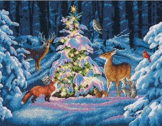 CS-1637 Cross Stitch Kit Woodland Glow Winter Snow Christmas Animals dim 70-08922