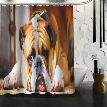 

Best Nice Custom Bulldog Puppy Shower Curtain Bath Curtain Waterproof Fabric For Bathroom MORE SIZE WJY#5