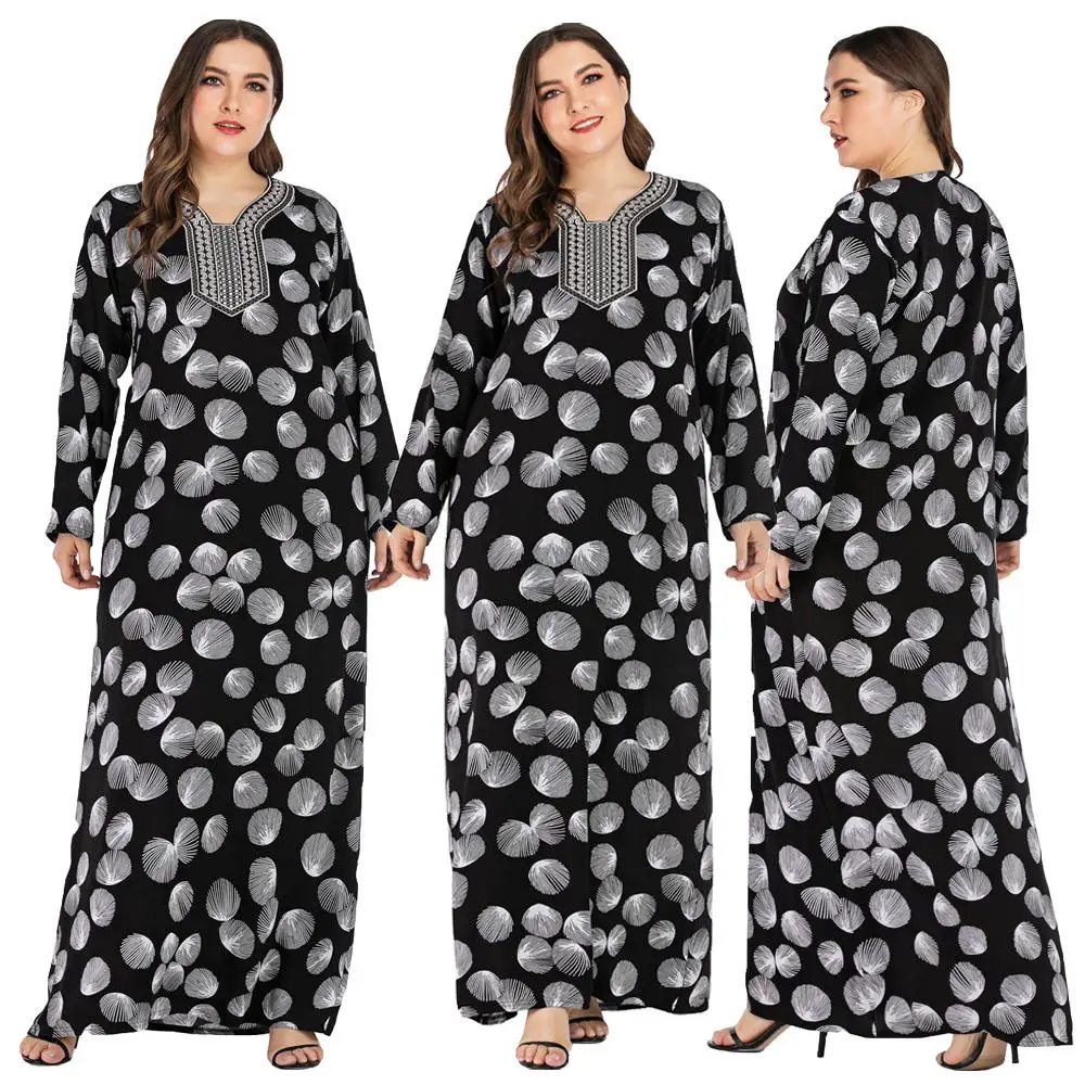 Мусульманское женское повседневное абайя Макси-Платье рубашка Восточное вечернее платье вышивка плюс размер Исламская одежда свободное