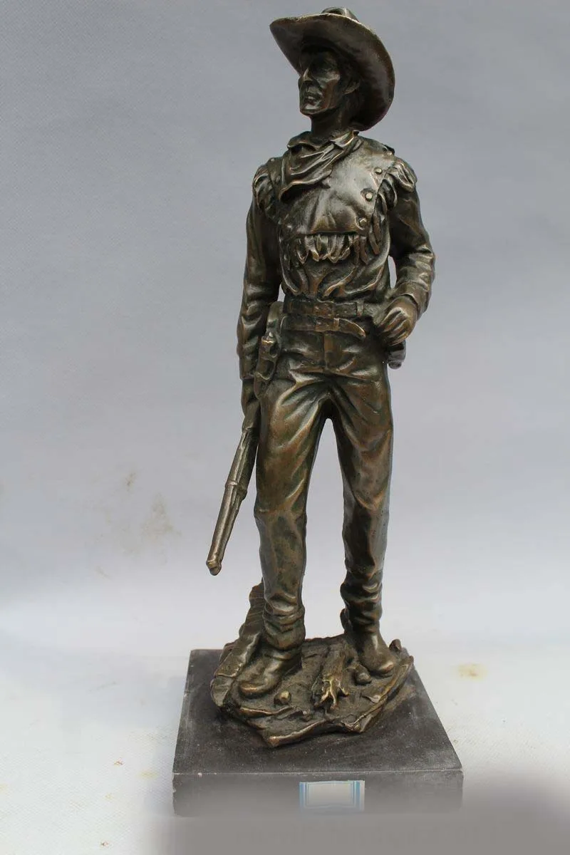 

12"Western Art sculpture Bronze Marble Men Cowboy Huntsman Statue