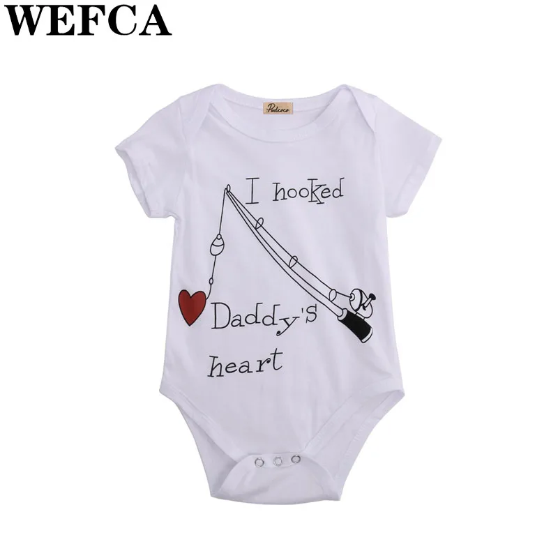 

Newborn Baby Cotton Short Sleeves Bodysuit Infant Boy Girl Jumpsuit I Hooked Daddy Heart Clothes Summer Underwear Bodysuit