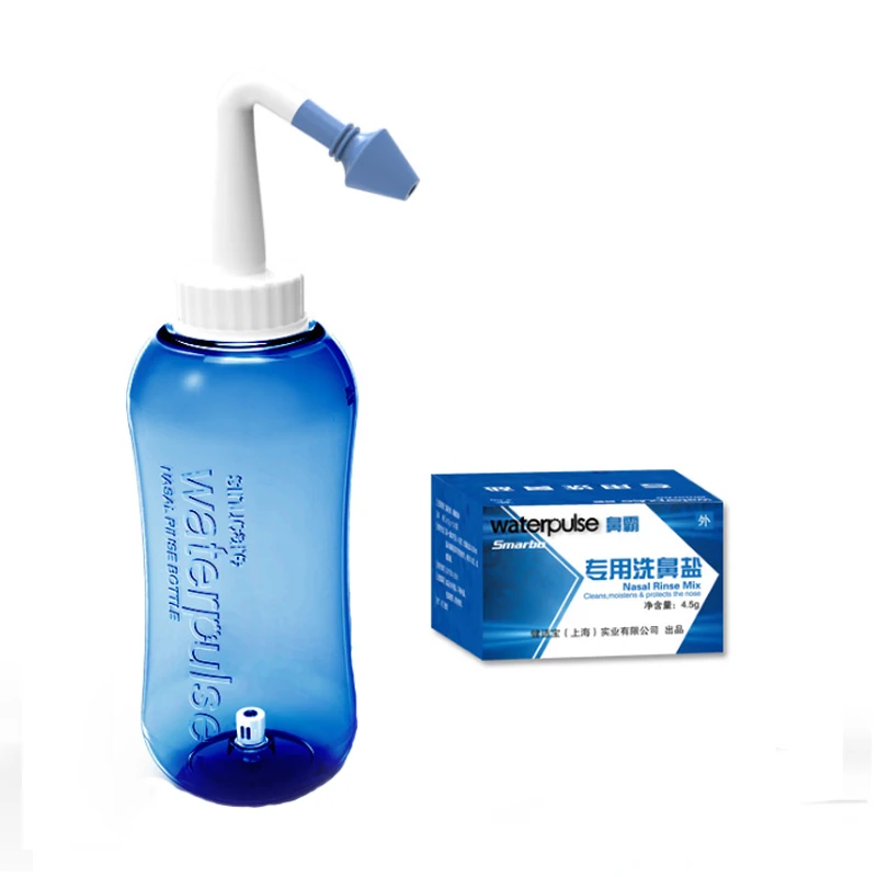 

Waterpulse Nasal Irrigation Physiological Saline 500ml Nose Wash Bottle and 4.5g*30pack Rinse Mix Salt Set Portable Allergies