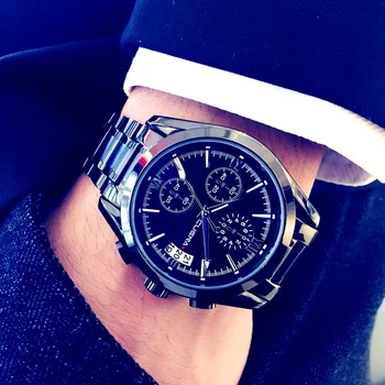 

Cuena Mens Watches Top Brand Luxury Black Business Quartz Wristwatch Stainless Steel Chronograph Watch Best Selling 2018 Product