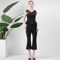 GoodliShowsi новый сезон: весна-лето взлетно посадочной полосы дизайнер комплект из 2 предметов костюм женский, черный блузка Топы