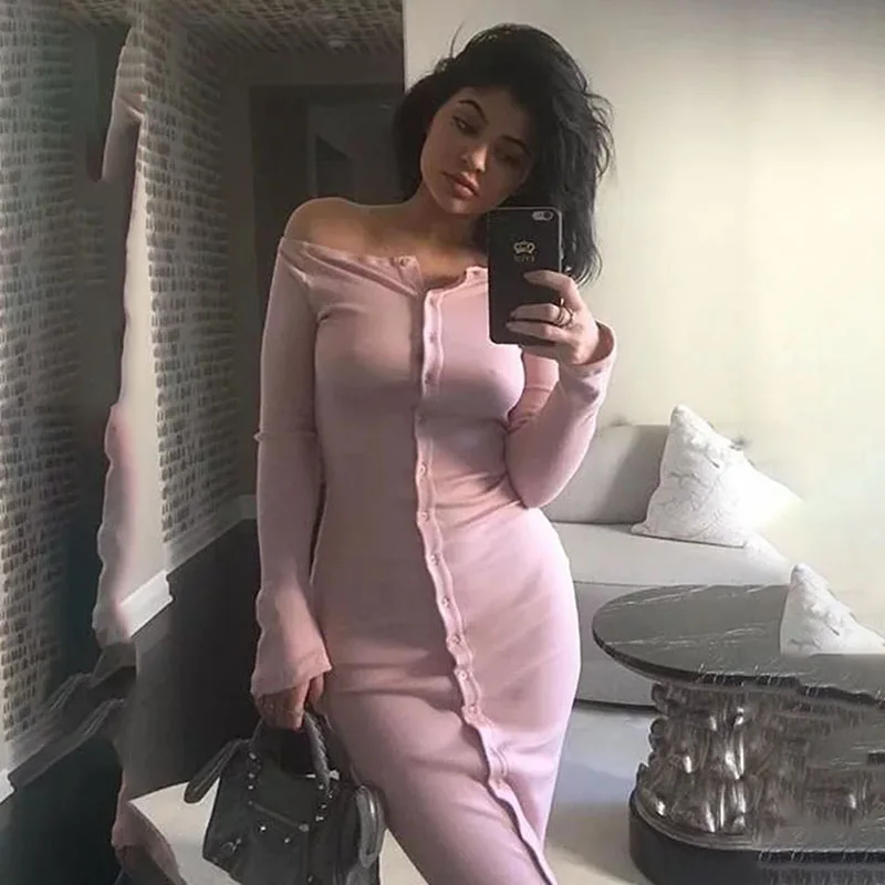 

Long Sleeve Knitted Sexy Bodycon Dress Winter Dress Elegant off shoulder Women Casual Dress vestidos mujer 2018