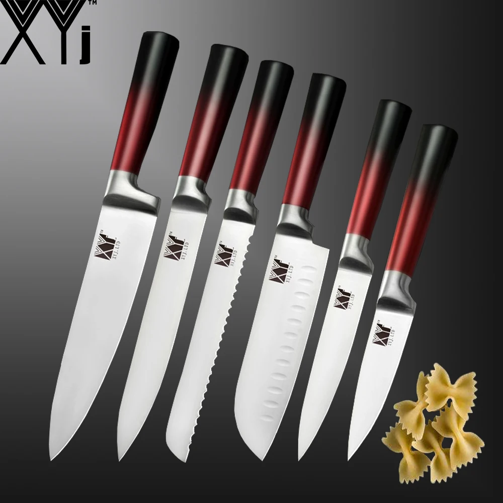 

XYj Stainless Steel Kitchen Knife Set Fruit Utility Santoku Meat Cleaver Knife Slicing Bread Knife Chef Knives Set