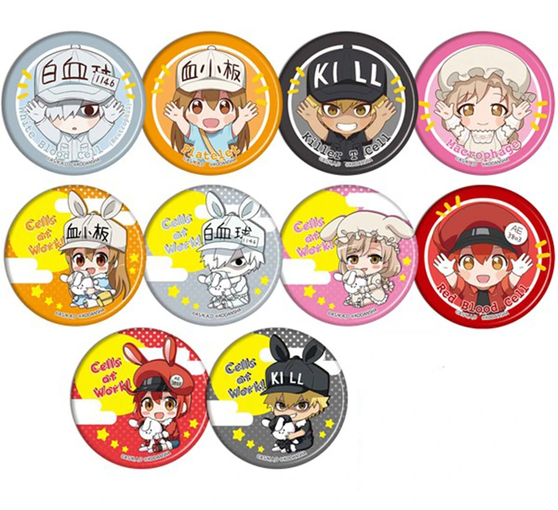 10PCS Anime Cells at Work ! Pins Cosplay Badge Brooch Collectible Pin for Backpack Bags Japan Cartoon Collection Accessories | Украшения и