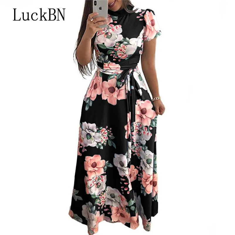 

5XL Oversize Women Long Maxi Dress Summer Floral Print Boho Beach Dress Casual Short Sleeve Party Dresses Vestidos Plus Size
