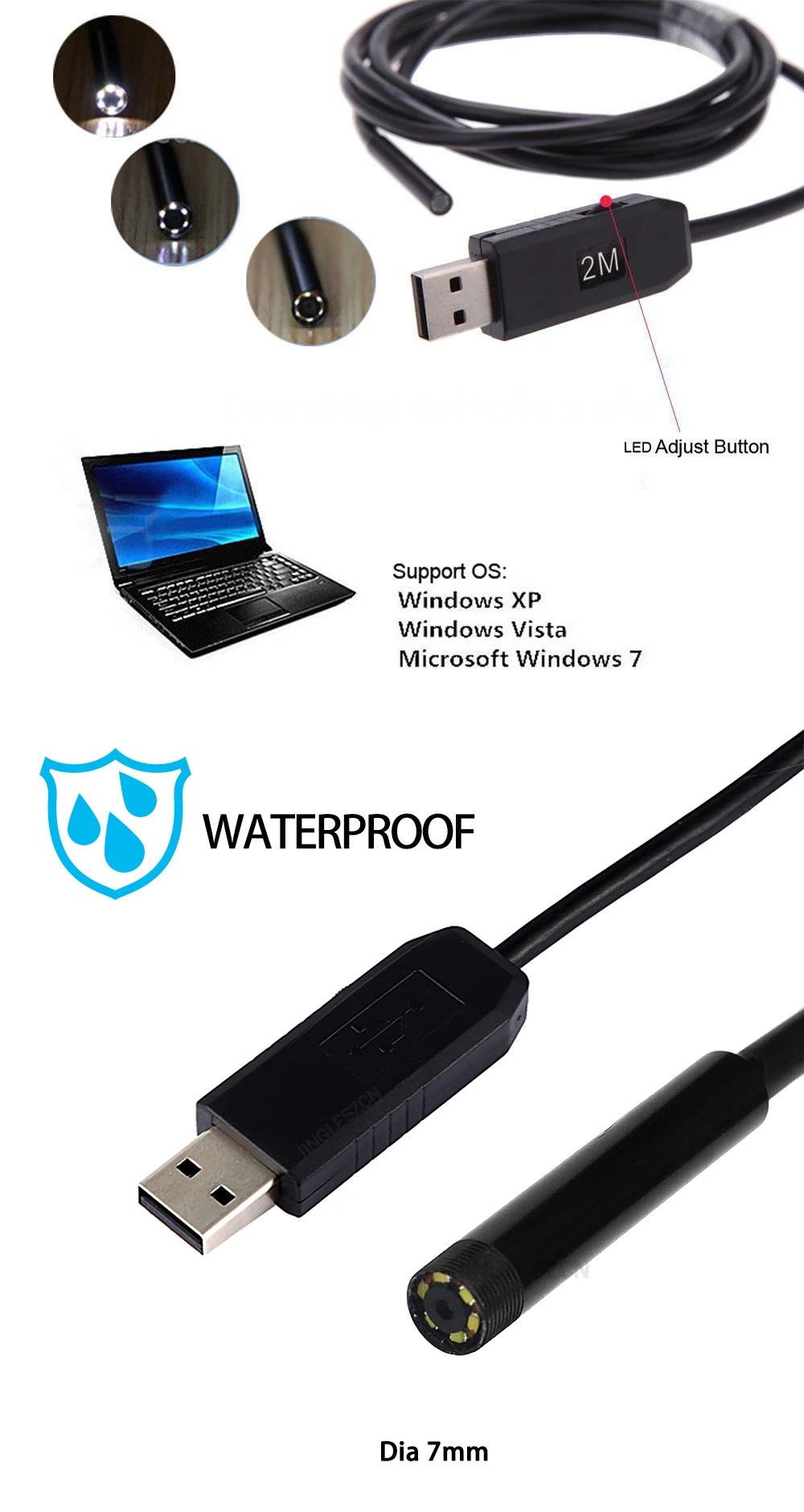 USB Endoscope 7MM Lens 25M Inspection Cam Borescope Waterproof Endoscope Camera Snake Video Mini Camera USB Endoskop