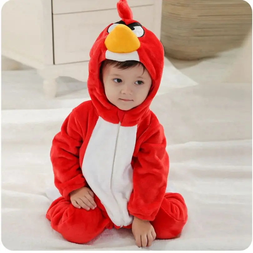 Baby Red Bird Clothing Long Sleeve Hooded Baby Rompers Jumpsuits For