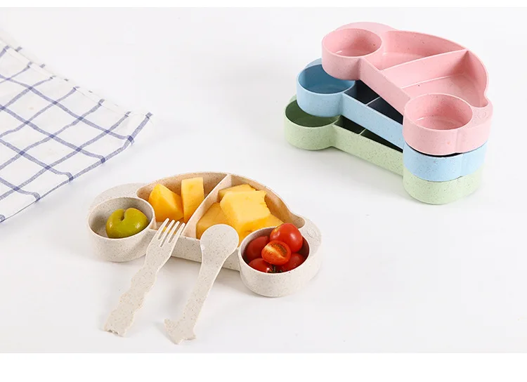 Новая детская тарелка, Набор бамбуковой посуды с мультяшным автомобилем, детская посуда для кормления, Детская тарелка для еды