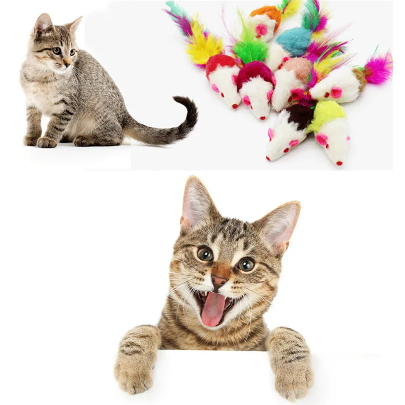

new arrival Furry Mouse Cat Kitten Real Fur Gravel Sounds Cute Toy Faux Mice Cat Toys gift pet doll #3A04