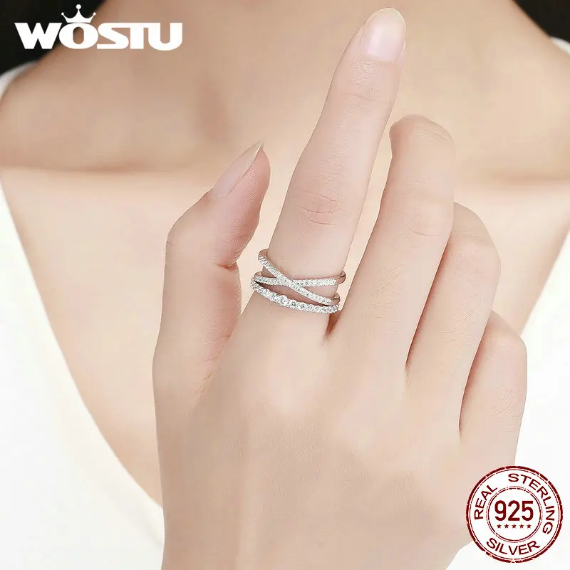 WOSTU, хит, мода, 925 пробы, серебро, влюбленные, двойные кольца для женщин, помолвка, свадьба, простое серебряное ювелирное изделие, подарок FIR463