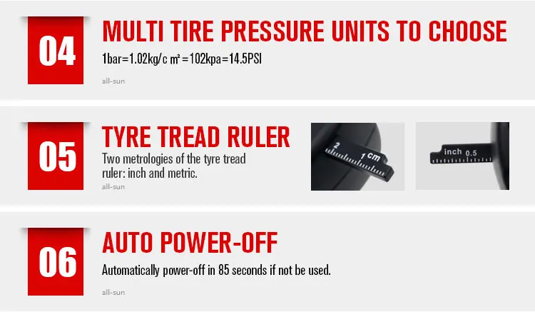 ALL SUN EM6083 Digital Tire Pressure Gauge Practical Tire Veins Depth Tester Automotive 2 in 1 Tester Backlight
