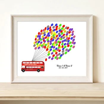 

Red Bus Driving to Forever Love,Free Personalized Custom Fingerprint DIY Guestbook for Engagement & Wedding Ceremonies No Frame