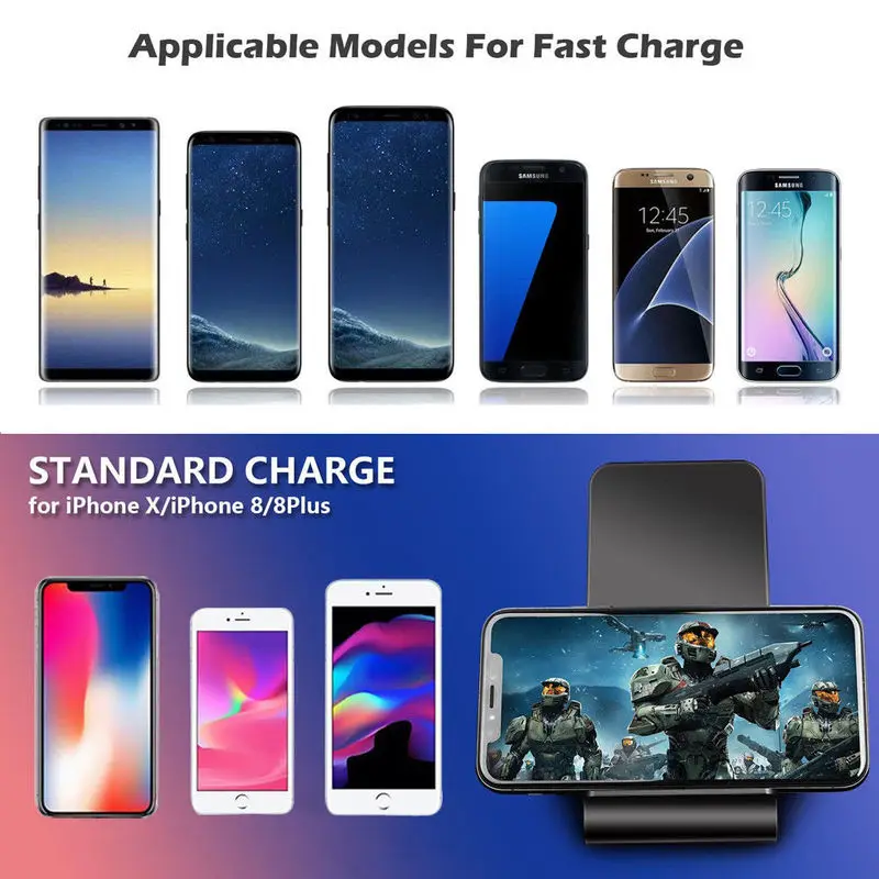 10 Вт Qi Беспроводное зарядное устройство для iPhone XS Max XR X 8 быстрая подставка samsung S9 S8