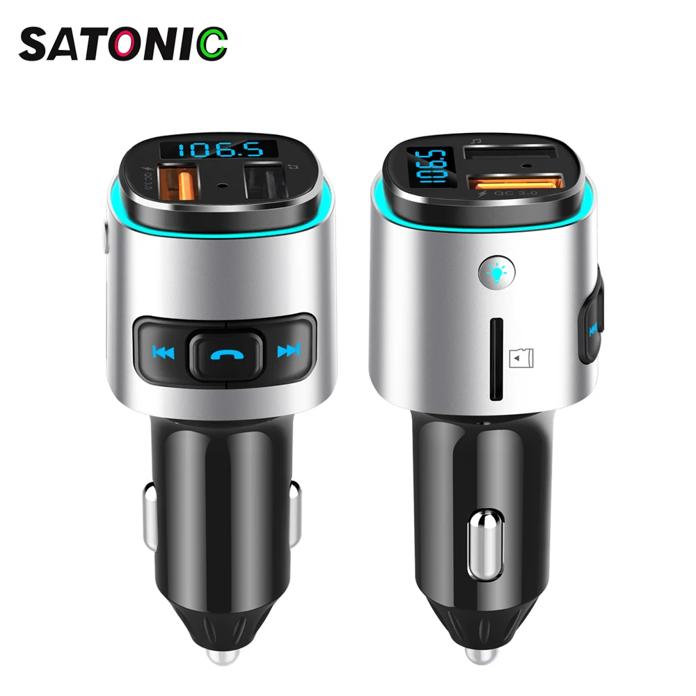 

SATONIC BC41 FM Transmitter Aux Modulator Wireless Handsfree BT4.2 Car Kit MP3 Player with Quick Charge Dual USB Port