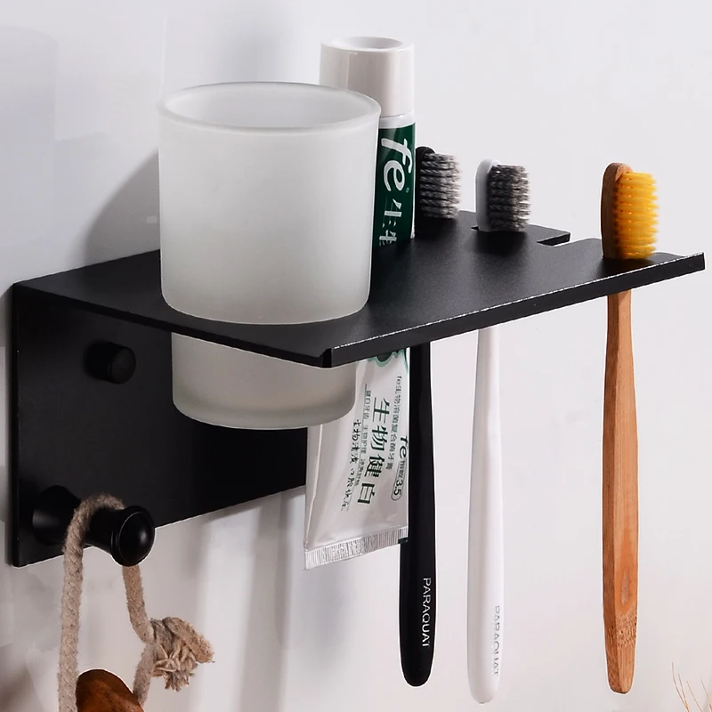 Toothbrush Holder Cup Space Aluminum Bathroom Shelves Black Bathroom Accessories Toothbrush Holder Set Wall Mounted Storage Rack Toothbrush Holder Cup Space Aluminum Bathroom Shelves Black Bathroom Accessories Toothbrush Holder Set Wall Mounted Storage Rack