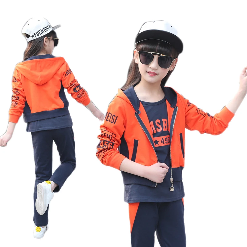 

Children Clothing Set Girl Spring Sportwear Cotton Korean Kids Tracksuit Coat + Pants + Shirt 3pcs Sports Suit for Teen Outfits