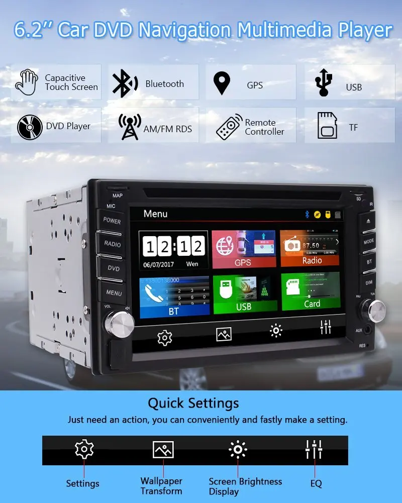 Sale Free Rear View Camera+Car Autoradio Stereo Head Unit GPS Navigation Audio Touch Screen Bluetooth DVD/CD/MP3/MP4/AM/FM/Radio+8GB 4