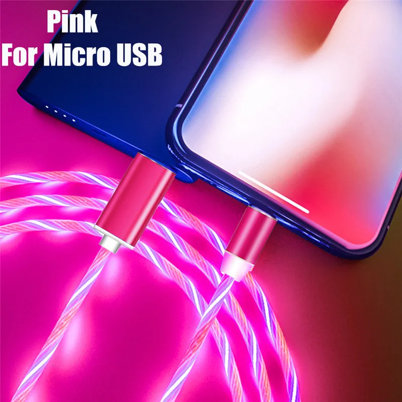 НИСИ светодиодный Micro USB Магнитный зарядный кабель для iPhone samsung Xiaomi huawei USB C TPE поток светящийся кабель быстрой зарядки - Цвет: Pink Micro Cable